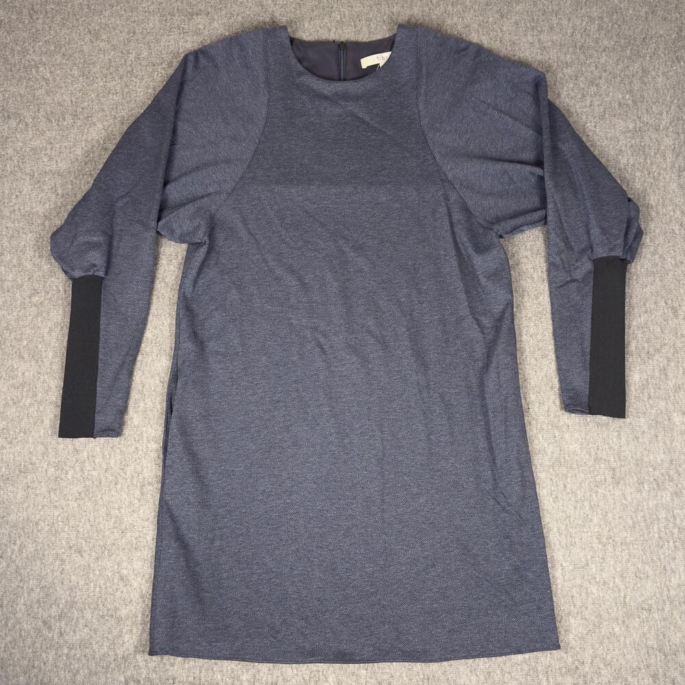 Tibi Dress Womens 4 Blue Stretch Knit Long Sleeve Balloon Sleeve Shift Short